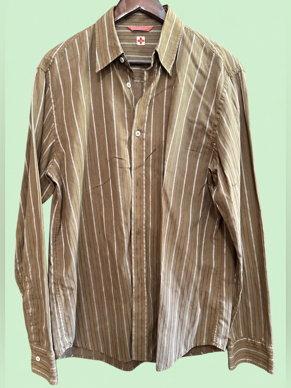 MENS Comfort Vintage Brown Striped Long Sleeve Button-Down Shirt - L